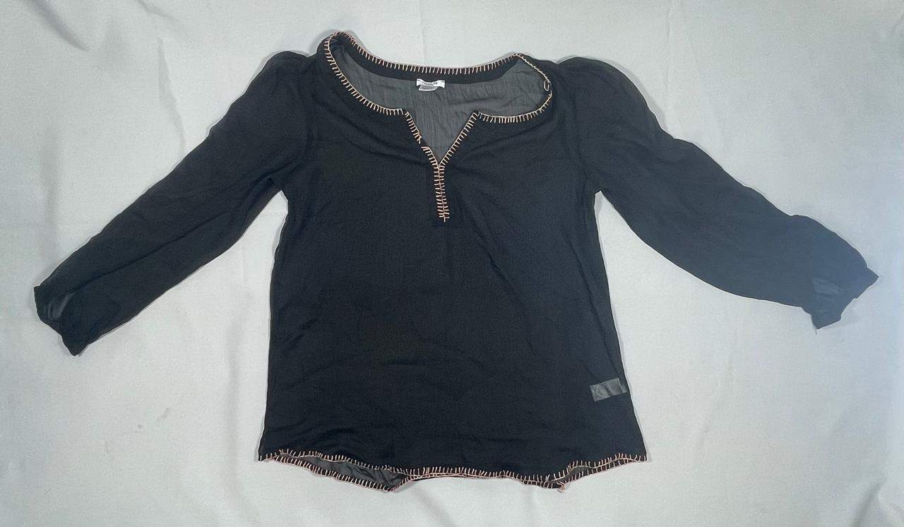 Blusa Negra con Costuras en Contraste - Redoute